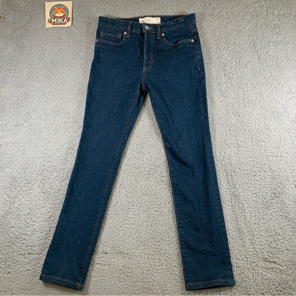 Topman Jeans Men's Slim Stretch Button Fly Blue Size 30x30 (Actual W29‎ x L28.5)